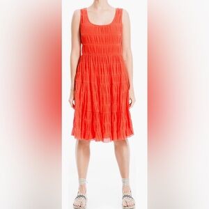 MAX STUDIO LONDON TEXTURE TIERED STRETCH COTTON DRESS WOMEN SLEEVELESS ORANGE M*